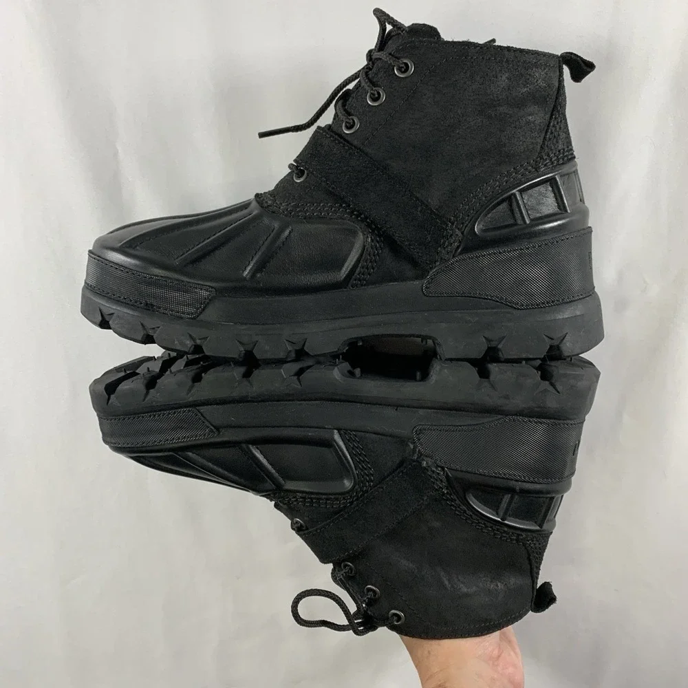 Polo Ralph Lauren Mens Oslo Low Boots Size 8.5 Black Leather Waterproof Duck